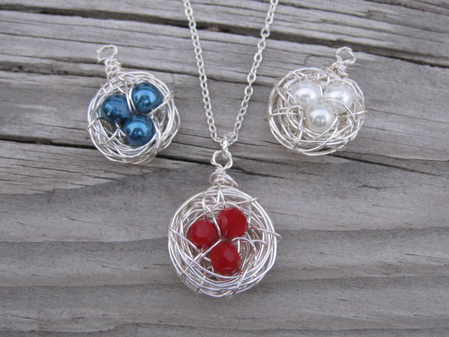 SMALL Silver Birds Nest Pendant Necklace.