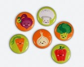 Cute Veggies 1 inch magnets 6 cute vegetable illustrations