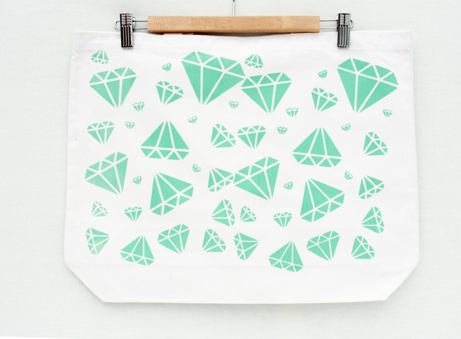 Girls Best Friend - diamond geometric screen print, recycled grocery, shopping, everyday tote