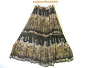 Vintage Boho Summer Hippie Skirt // elephants and flowers // Peasant Festival wear // s-m-l