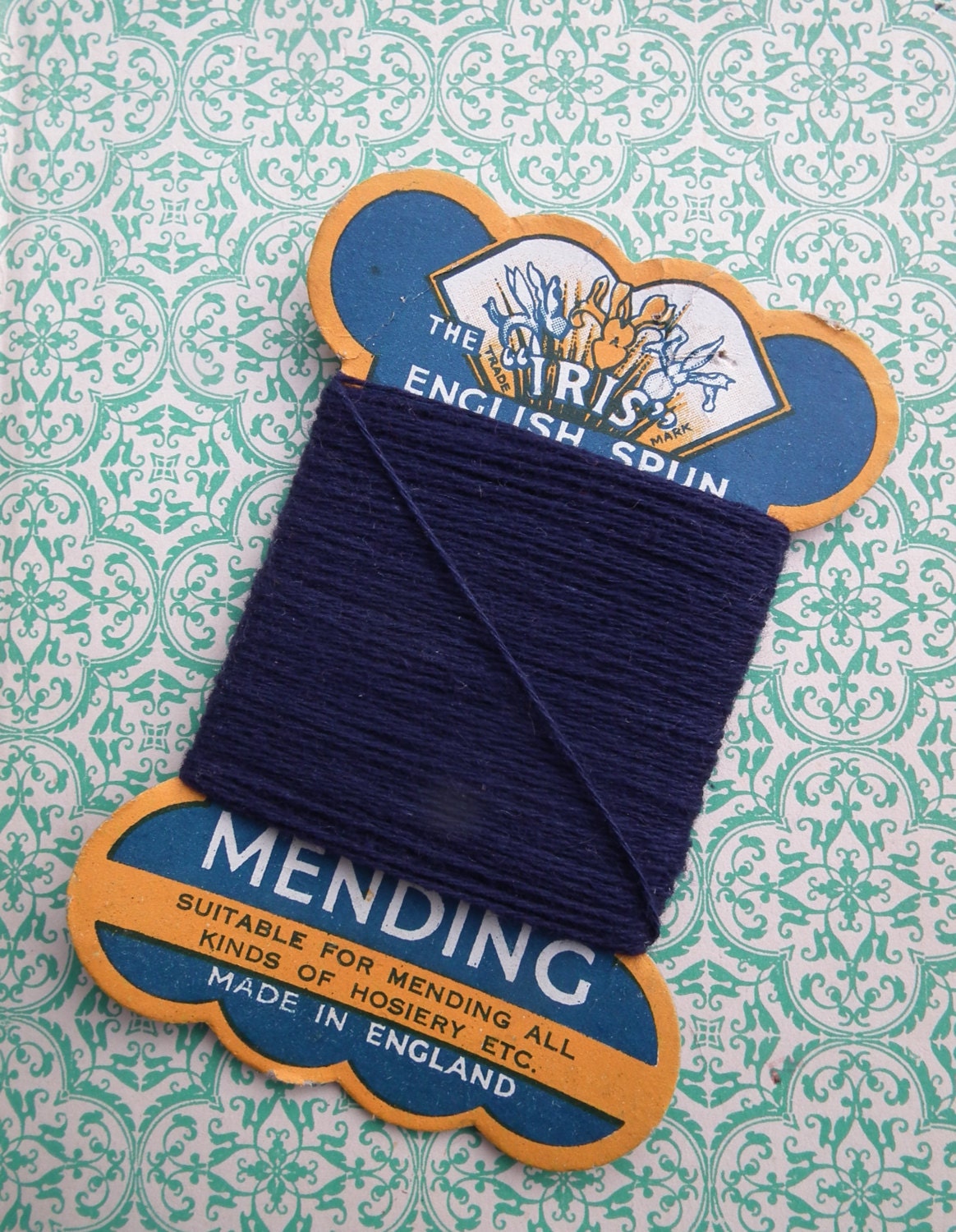 Vintage 1930s Mending Thread Darning Floss Navy Blue Cotton 30s graphics hosiery stockings repairs