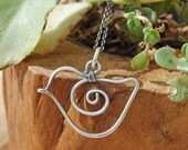 Bird Necklace. Sterling Silver. Oxidized. Wire Jewelry.