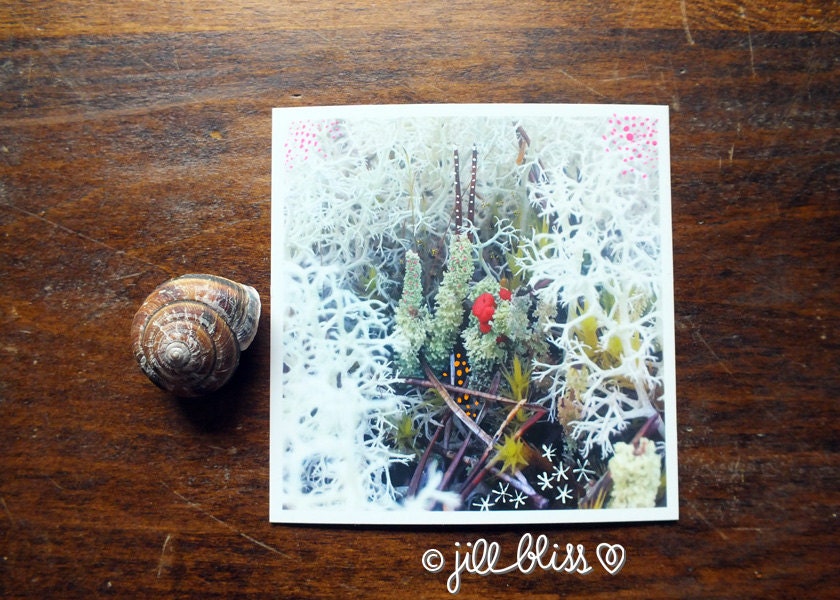 Holiday Moss, 4"x4" original mixed media artwork on paper