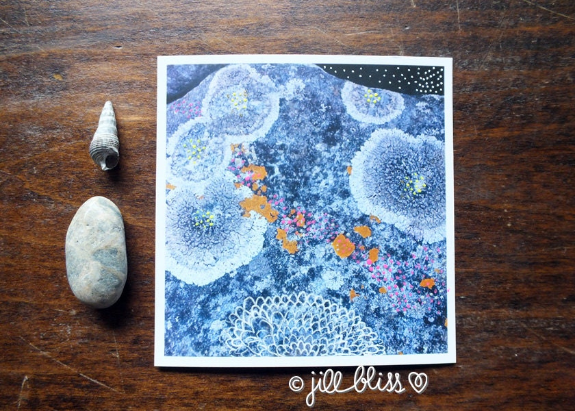 Rock Blossoms, 4"x4" original mixed media artwork on paper