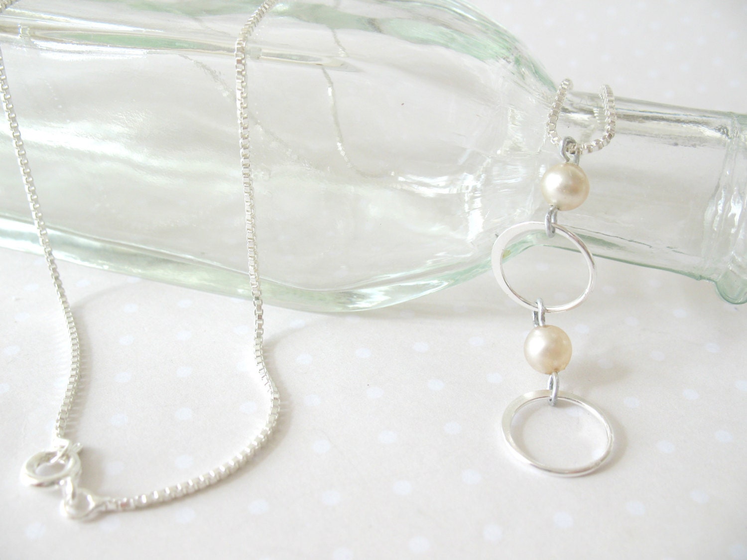 Vintage Pearls and Hoops Necklace - sterling silver
