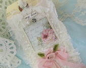 Vintage Rose Lace Collage Tag Mixed Media Art Tag with Vintage Bridal Lace