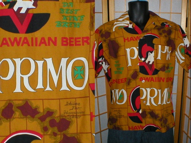 Vintage 60s Primo  hawaiian beer shirt mens size large