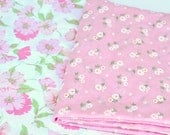 Vintage Floral Fabric Yardage - Set of 2 Pretty Pink Floral Fabrics