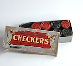 Antique Checkers in Original Box - The Embossing Company - Wooden Checkers - Art Nouveau