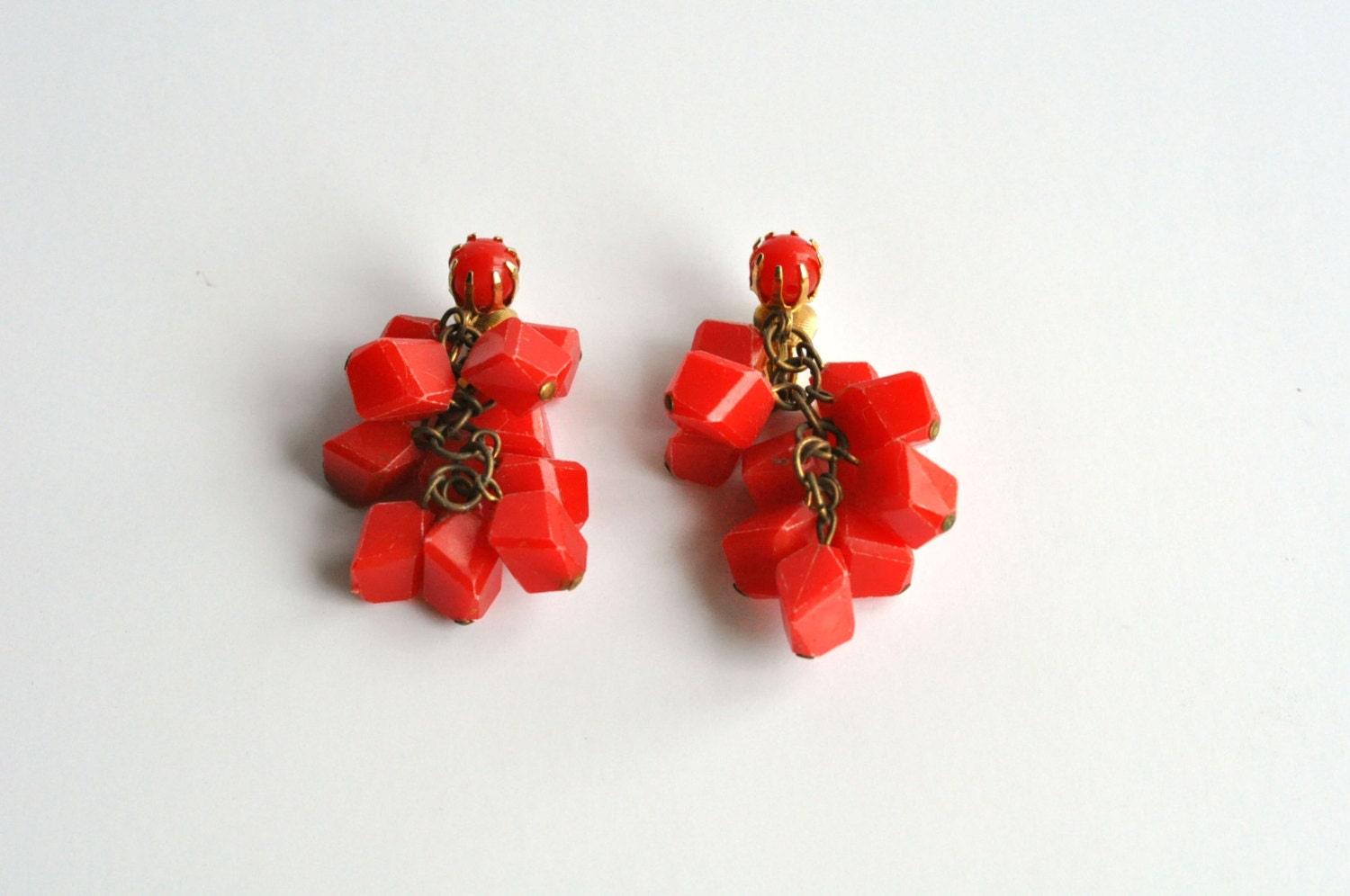 Vintage Red Clip On Earrings