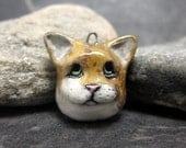Brown Kitty Face... Raku Pendant