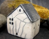 Rustic White Cottage...Raku Fired Miniature House