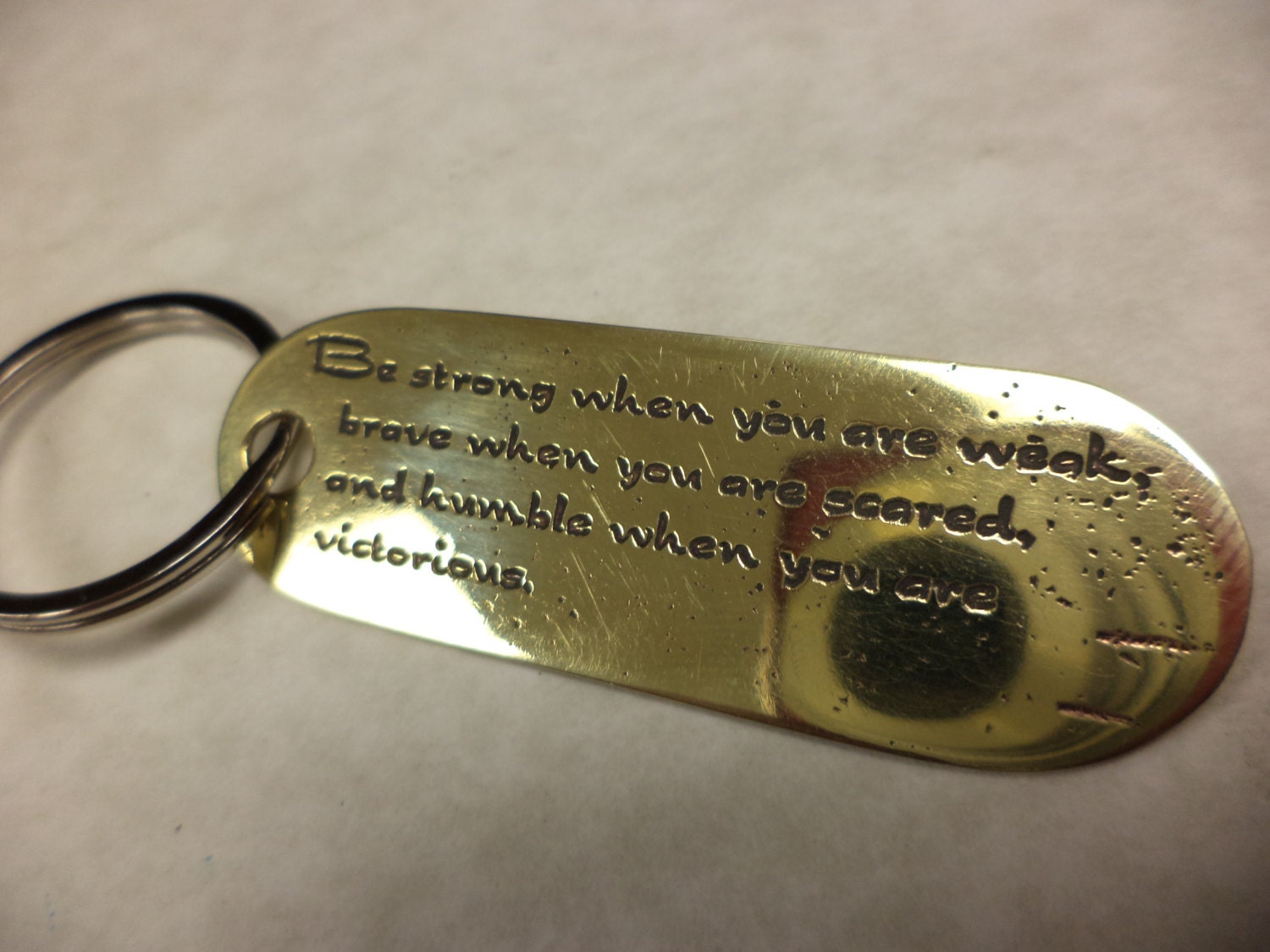 Viking motto etched brass keychain