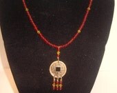 Free Ship - Chinese Prosperity Coin red and swarovski crystal necklace