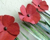 Metal art sculpture wall decor metal flowers Poppies upcycled kitchen art flower pot large size 12 x 19