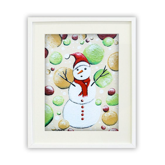 Childrens First Art Print - Snowman Giclee Print Holiday Decor, Whimsical Art Christmas Decoration, Kids Wall Art 11x14 Signed