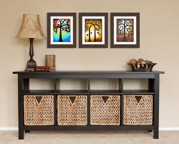 Tree of Life Giclee Prints, Love Birds Art, Acorn Art Print, Tree Art Rustic Country Wall Decor Set of 3 8x10 Signed