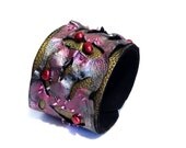 Leather cuff bracelet with pearls. Statement jewelry. Leather jewelry