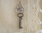 The QUEEN Of EVERYTHING - Antique Skeleton Key Necklace. Vintage Key Necklace, Silver Royal Crown, Sparkling Crystals. Upcycled Jewelry.