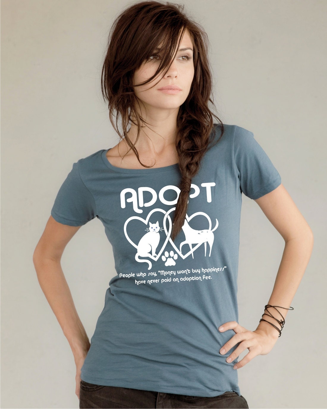 ADOPT - Womens tshirt ADOPT Organic Cotton tee Cat Dog Lover Oklahoma Relief