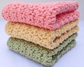 Crochet Cotton Dishcloths Kitchen Country Green, Summer Peach, Country Yellow Set of 3 Handmade