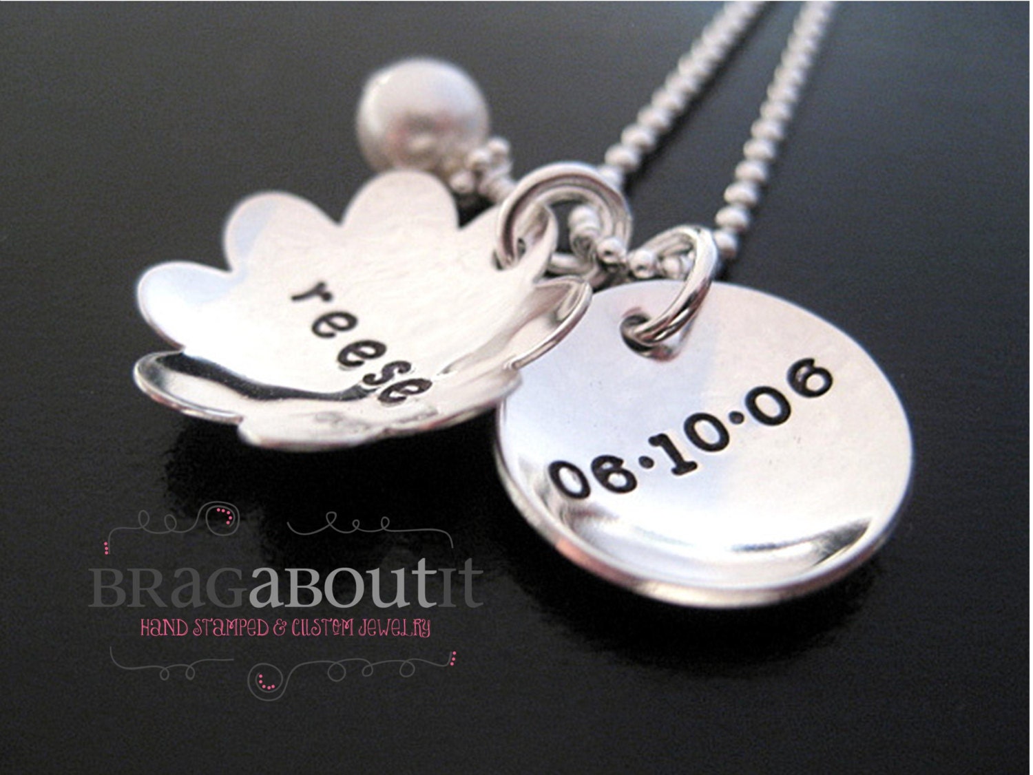 Hand Stamped Jewelry - Personalized Necklace - Sterling Silver - Cup and Bloom