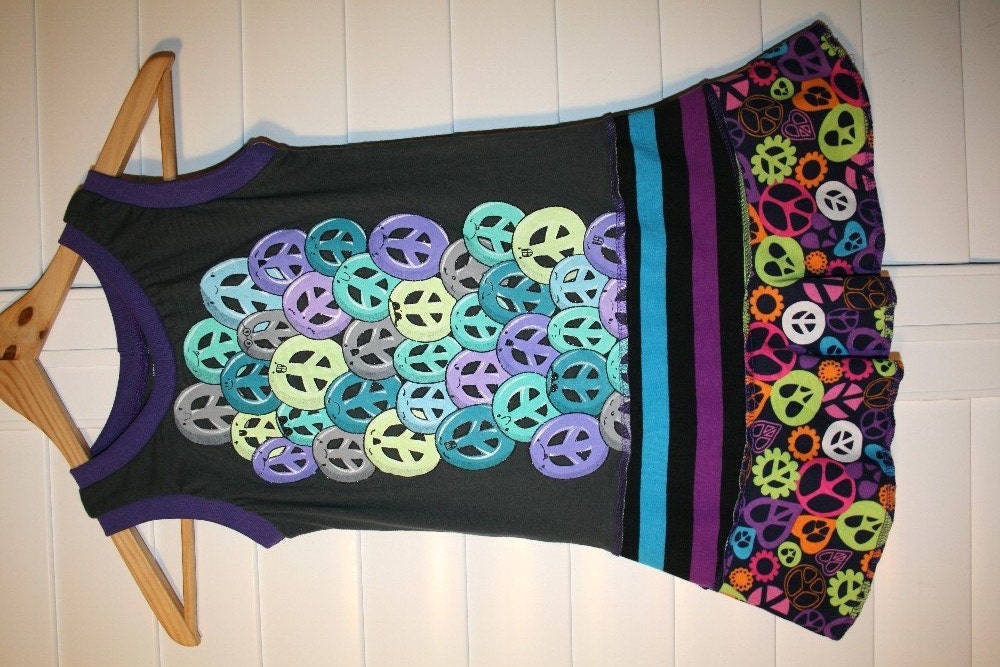 PEACE ....super cool funky recycled upcycled repurposed pieced  dress or tunic size 3T/4T
