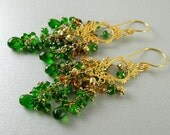 Chrome Diopside, Tourmaline and Golden Pyrite Cluster Earrings
