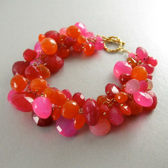 Pink and Orange Chalcedony Gold Fill Bracelet - Tango