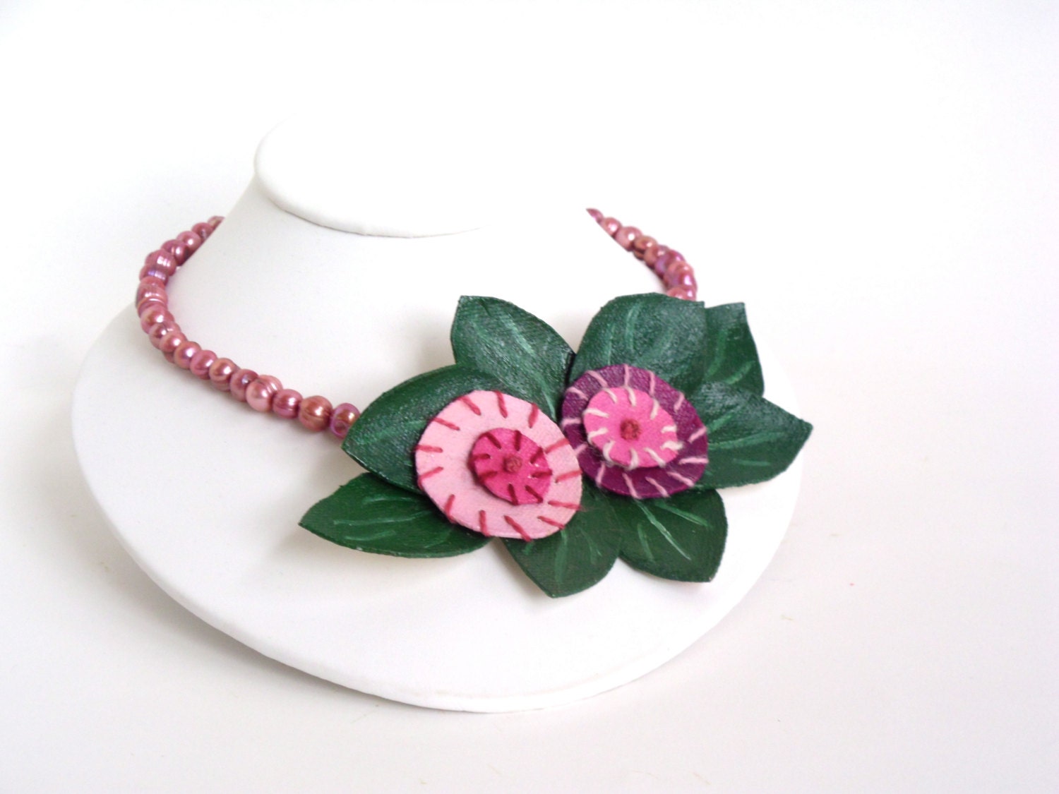 Flower Necklace. Original Canvas Painting. UV protected. 18.5 inch necklace. Handmade by Calico City