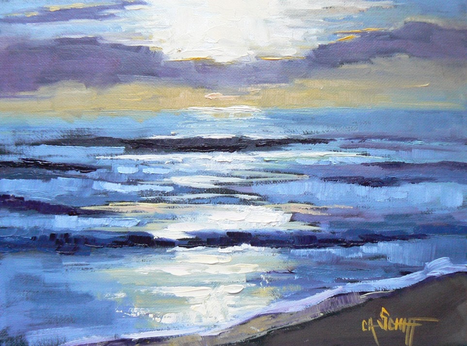 Small Seascape, Daily Painting, 6x8 OOAK Painting, "Sunrise"