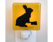 Bunny Night Light - Hand Painted Glass Night Light - Rabbit Gift - Amber Glass