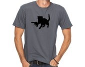 Funny T Shirt - CAT WITH A GUN Tee Shirt - Men's Tshirt - Unisex Cotton Tee Shirt