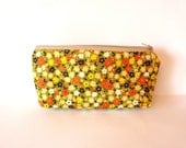Medium Zipper Pouch Pencil Case Cosmetic Pouch Toiletery Bag Retro Flowers in Yellow, Orange and Green