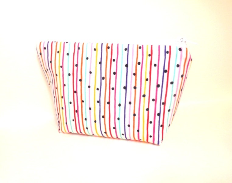 Zipper Pouch Card Wallet Cosmetic Pouch Toiletery Bag Multi Colored Stripes with Dots