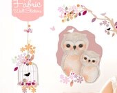 Girls Tree Owl Fabric Decal Wall Stickers - Tree Owl