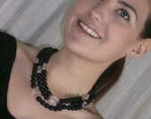 Black White Multistrand Necklace Black Onyx Rock Crystal Chunky Statement Necklace Black Necklace Choker High Fashion