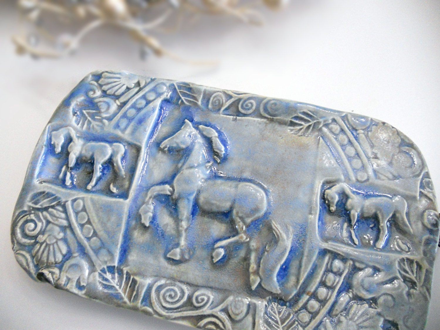 Horse Soap Dish Sponge Holder Ceramic Handmade Pottery