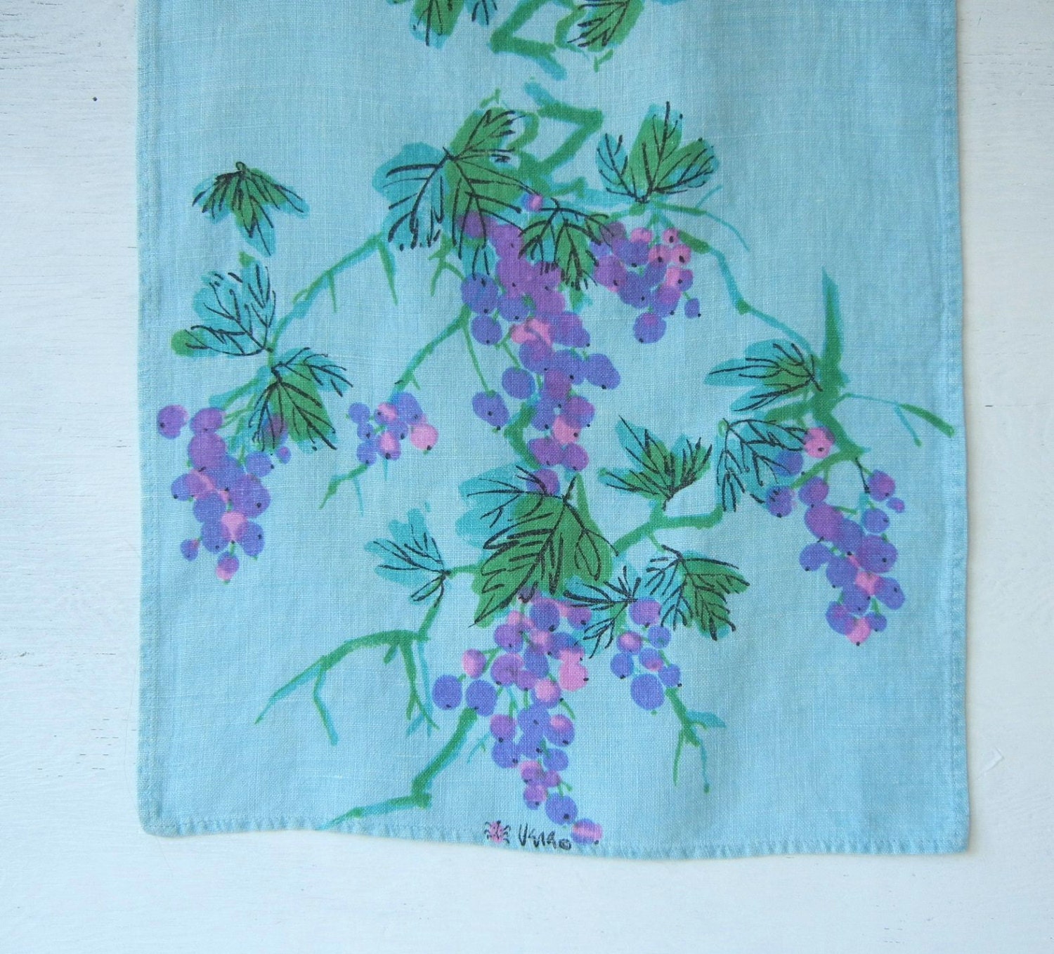 Vintage Vera Neumann Towel Grapes & Grapevine Motif Ladybug Logo