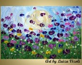 Original Oil painting Unique thick texture Large  Abstract Flowers Modern Artwork by Luiza Vizoli