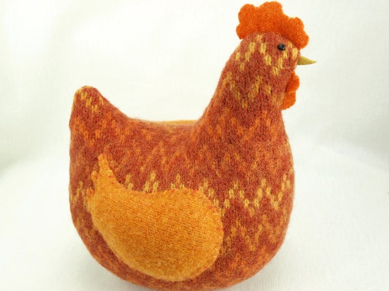 Chicken Home Decor Ornament Easter Hen Upcycled Wool Knitwear Lamb Wool Stuffing Easter Decor Eco Friendly Home Decor
