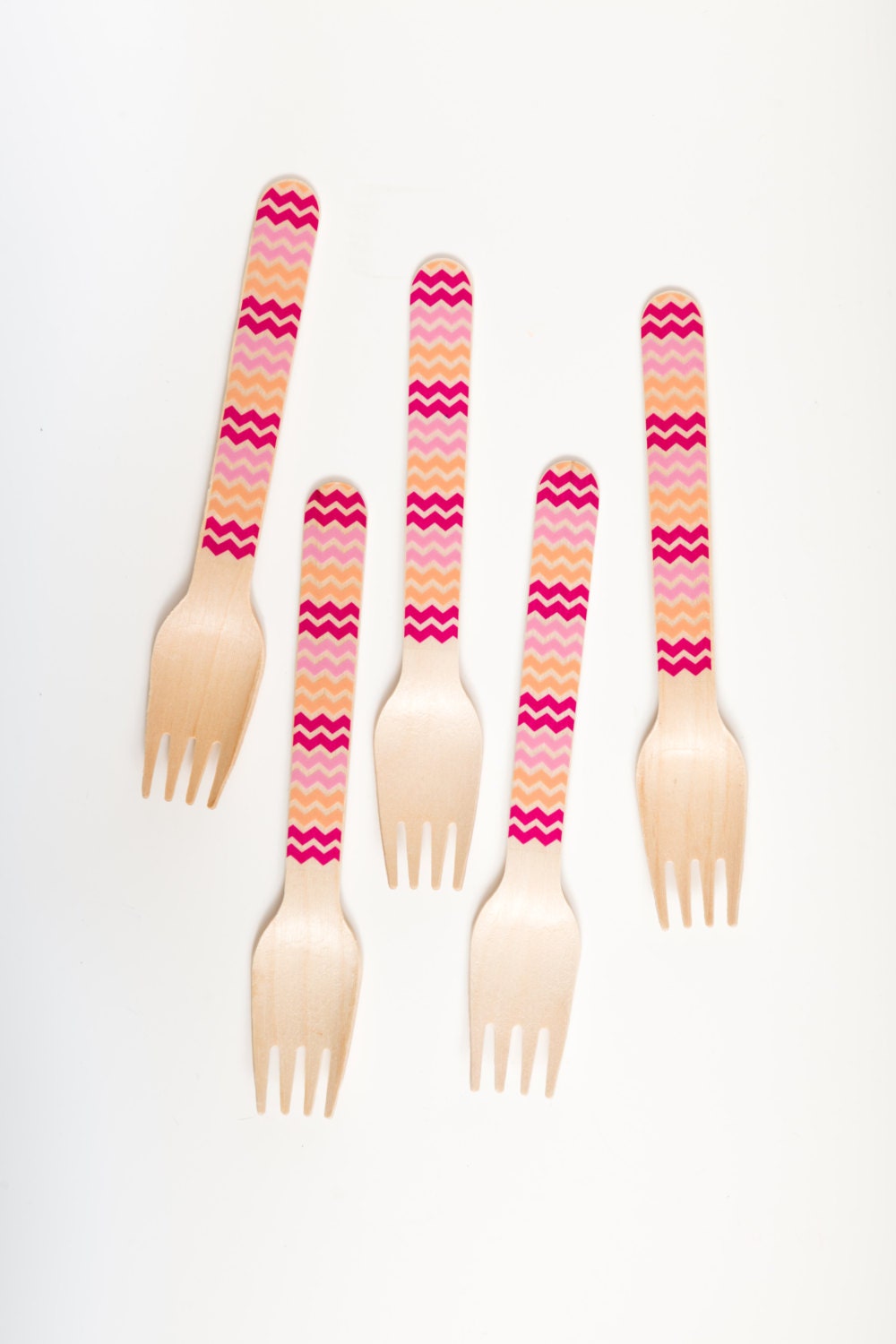 Pink Multi-Color Chevron - 10 Brightly Colored Wooden Forks