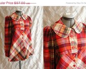Sale 50s Jacket // Vintage 1950s Red Plaid Wool Flare Jacket by Young Timers New York Size M
