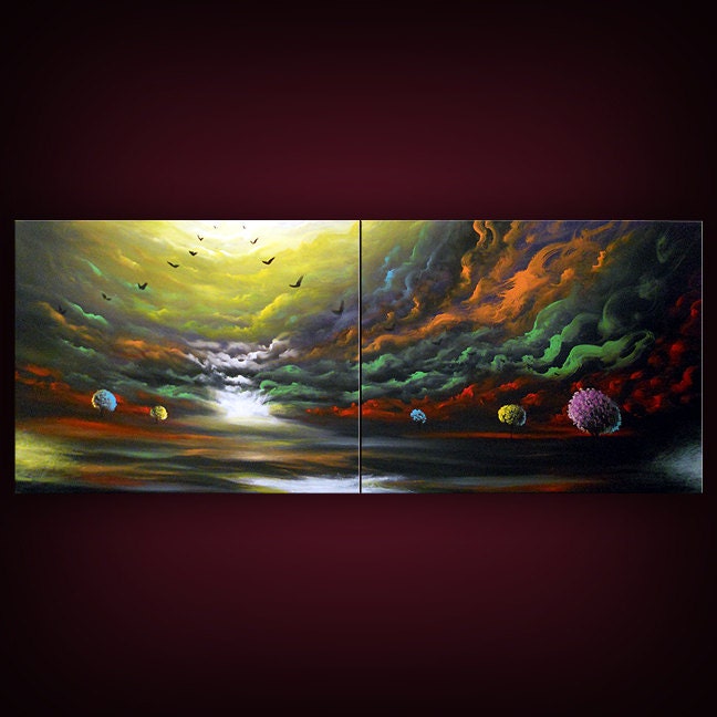 art abstract painting acrylic wall art wall hanging wall decor large painting landscape painting original painting 56 x 22
