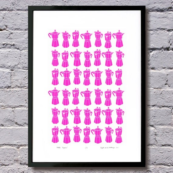 Neon Pink Moka Express silkscreen print JanuarySale