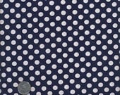 1 Yard - Spot On  Navy  : Robert Kaufman - Medium White Polka Dot Designer Quilt Cotton Fabric