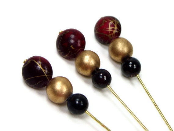 Counting Pins, Needlepoint Marking Pins, Burgundy, Gold, Needlework Tool, DIY Crafts, TJBdesigns