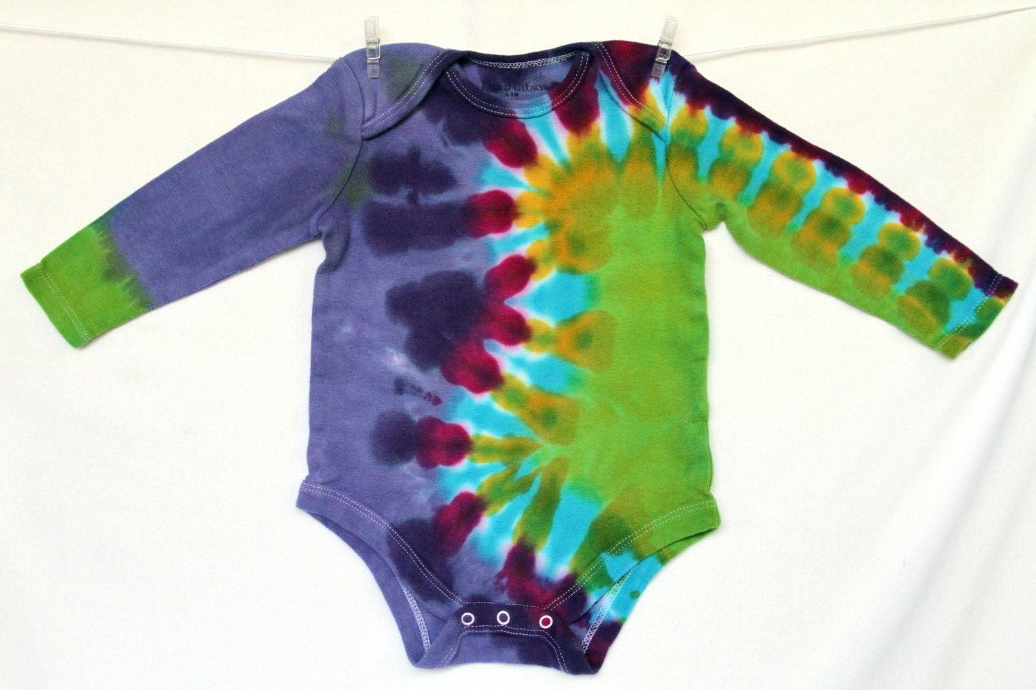 Children Baby Onesie 6-9 month Tie Dye Fuchsia Yellow Lime Turquoise Lavender Purple Long Sleeve AnnThenBaby