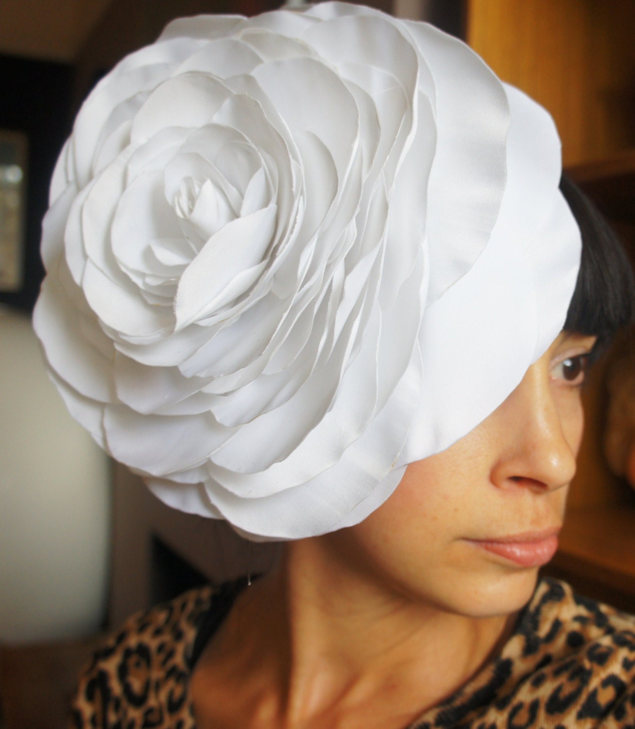 Giant recycled fabric white/Ivory rose flower headpiece/fascinator