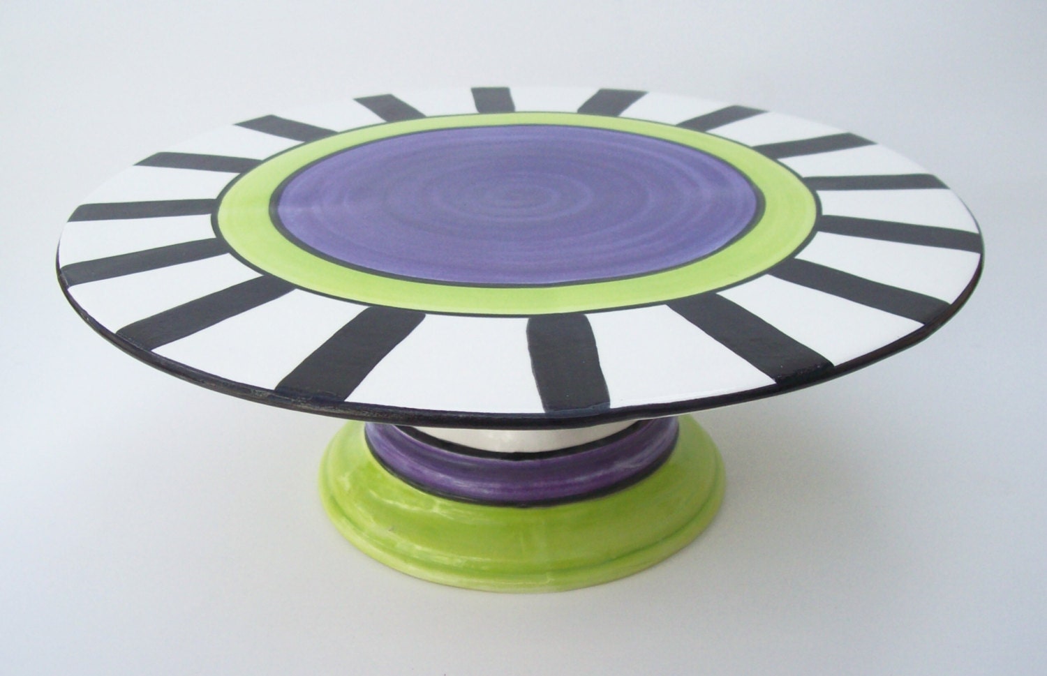 Cake Stand  Purple and Green with Black Stripes- Ready to Ship